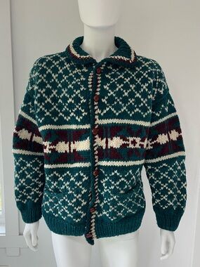 Hand made 100% wool Button-Up Sweater Jacket men’s size L western farmhouse